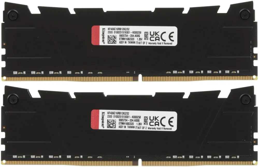 Модуль памяти Kingston 32GB DDR4 3600 FURY Renegade Black XMP Non-ECC Unbuffered DIMM (Kit 2*16gb) 2RX8 16-20-20 1.35V 288-pin 8Gbit