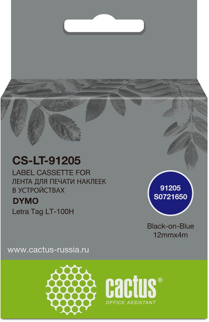Картридж ленточный Cactus CS-LT-91205 91205 черный на синем 12x4 для Dymo Letra Tag LT-100H без чипа