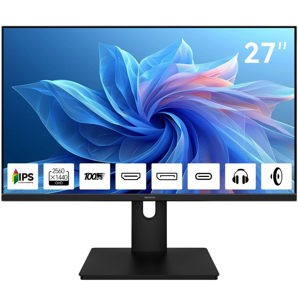 Монитор 27" AIWA MQ271A  IPS, 2560x1440, 100Hz, 4ms, 300сd/m, 1500:1, HDR | HDMI(2.0), DP(1.2), Type-C(PD-15W) | InPSU, Speakers, Vesa 100, Black