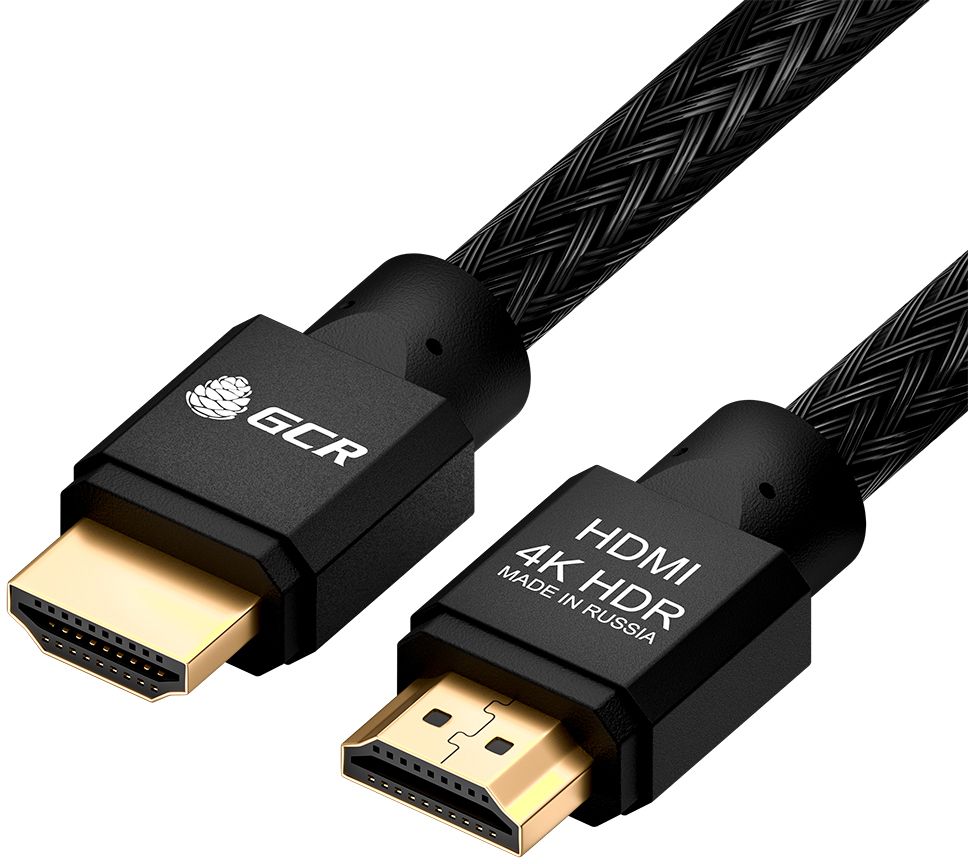 GCR PRO Кабель PROF 1.0m HDMI 2.0, черный в оплетке нейлон, AL корпус черный, медь, HDR 4:4:4, UHD 4K60Hz/5K30Hz, 3D, AUDIO, 18.0Гбит/с
