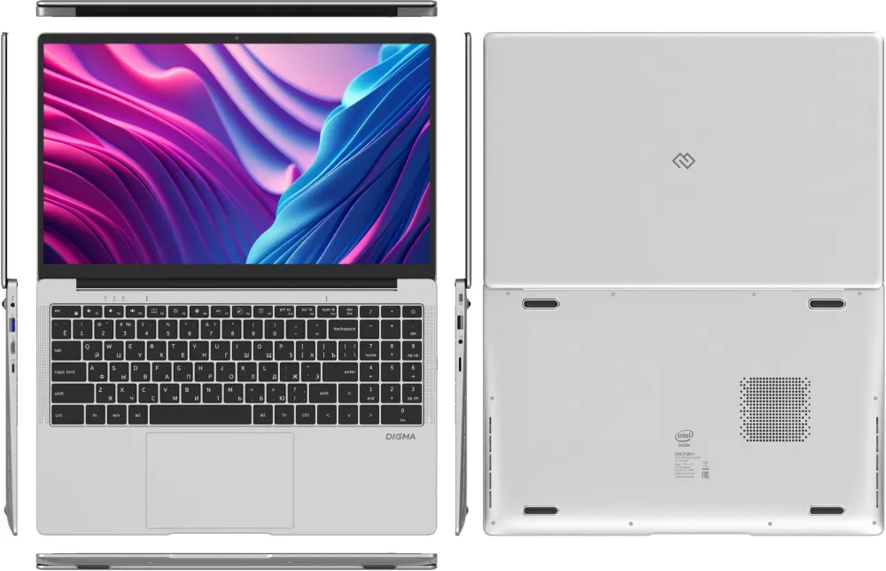 Ноутбук Digma EVE P5851 Pentium Silver N5030 8Gb SSD256Gb Intel UHD Graphics 605 15.6" IPS FHD (1920x1080) Windows 11 Pro silver WiFi BT Cam 5000mAh (DN15N5-8CXW05)