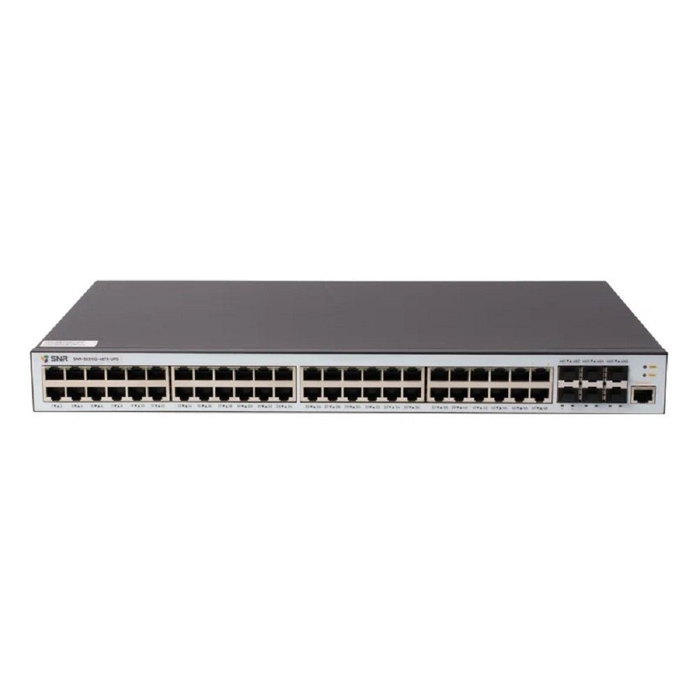 SNR SNR-S5310G-48TX-UPS Управляемый коммутатор уровня 2+, 48 портов 10/100/1000Base-T, 6 портов 1/10G SFP+, встроенный БП ~220V AC, разъем для АКБ 12V с возможностью заряда