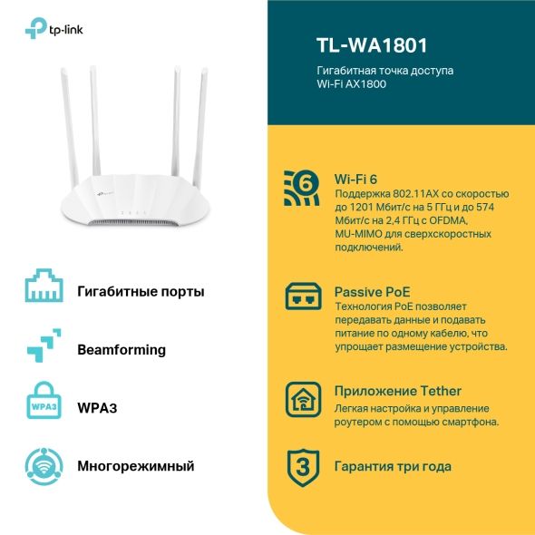 TP-Link TL-WA1801 Точка доступа Wi-Fi AX1800