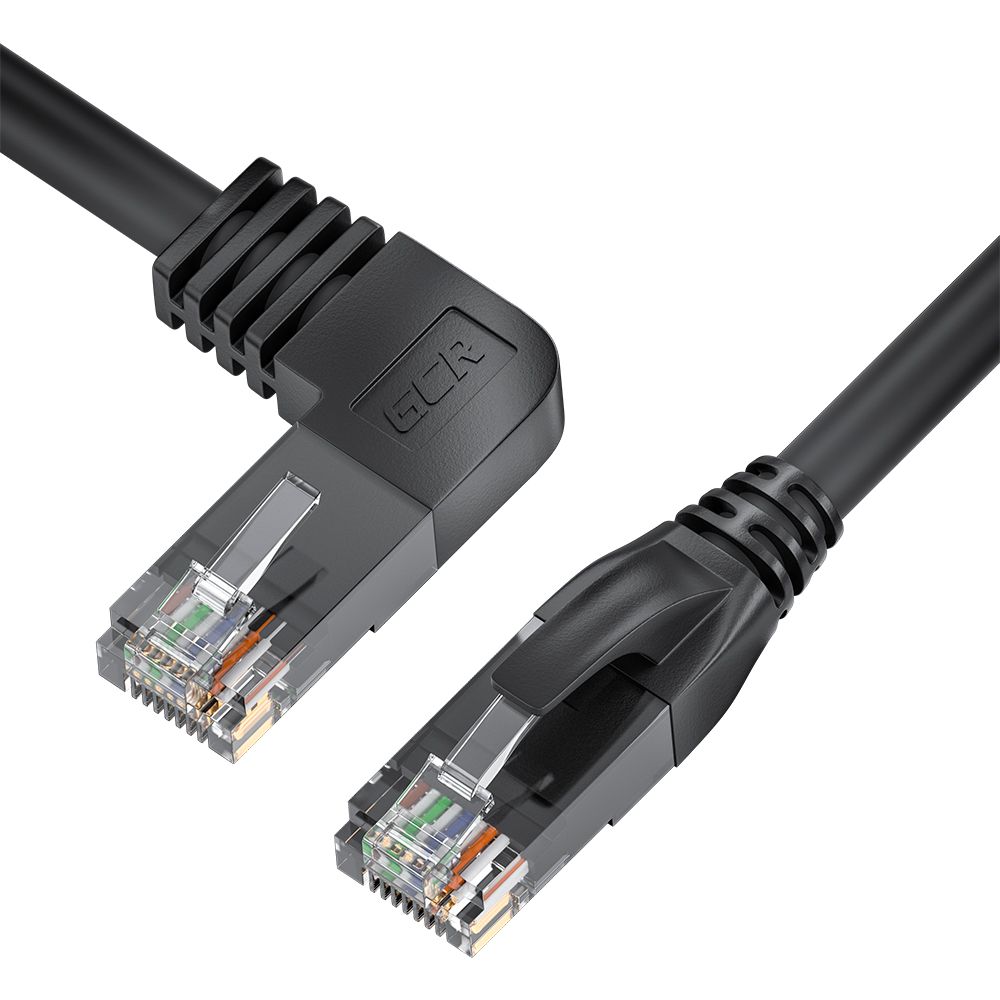 GCR Патч-корд 3.0m UTP кат.5e, черный, правый угол, литой, ethernet high speed, RJ45, T568B