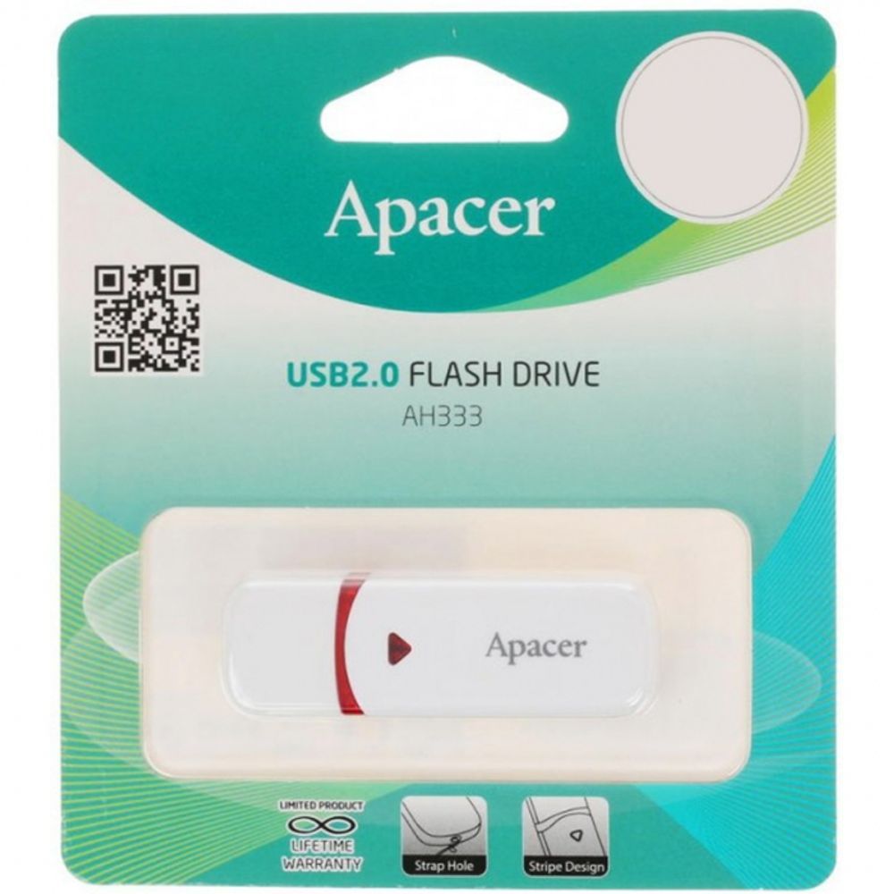 USB накопитель Apacer AH333 AP16GAH333W-1 USB 2.0,16GB White, (910455) RTL