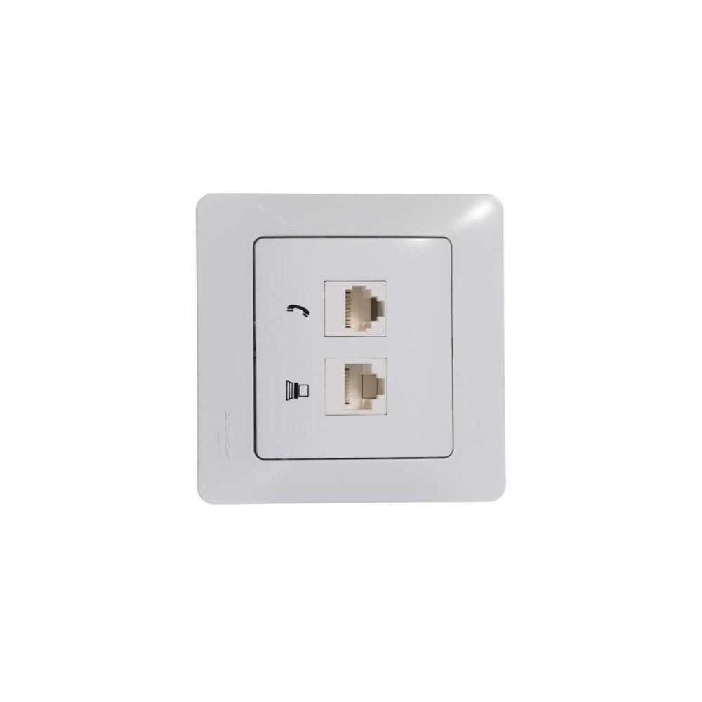 Розетка телефон/ GLOSSA розетка телефон/компьютер RJ11+RJ45 категория 5е в рамку белая