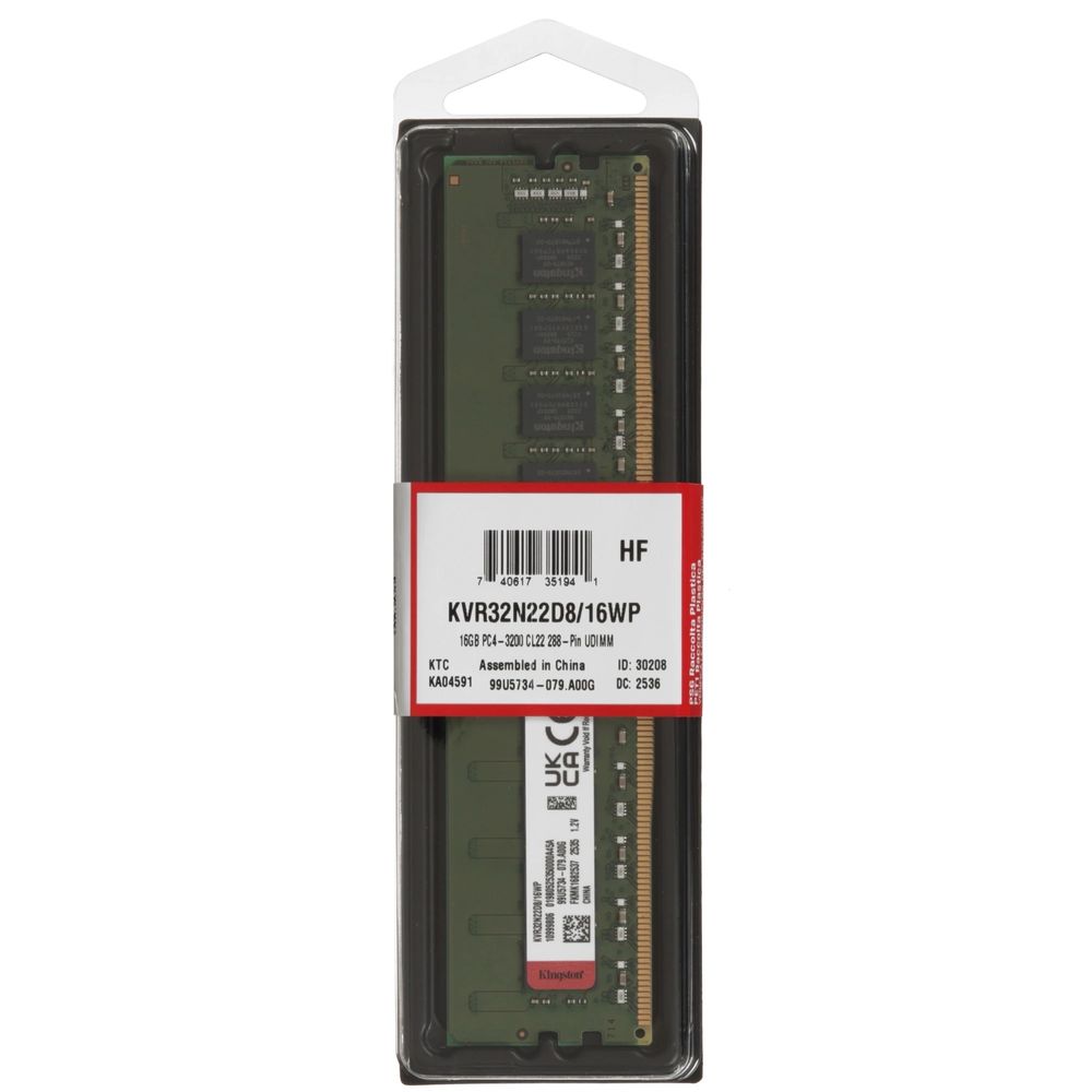 Модуль памяти Kingston 16GB DDR4 3200 DIMM ValueRAM Non-ECC, CL22, 1.2V, 2Rx8, RTL