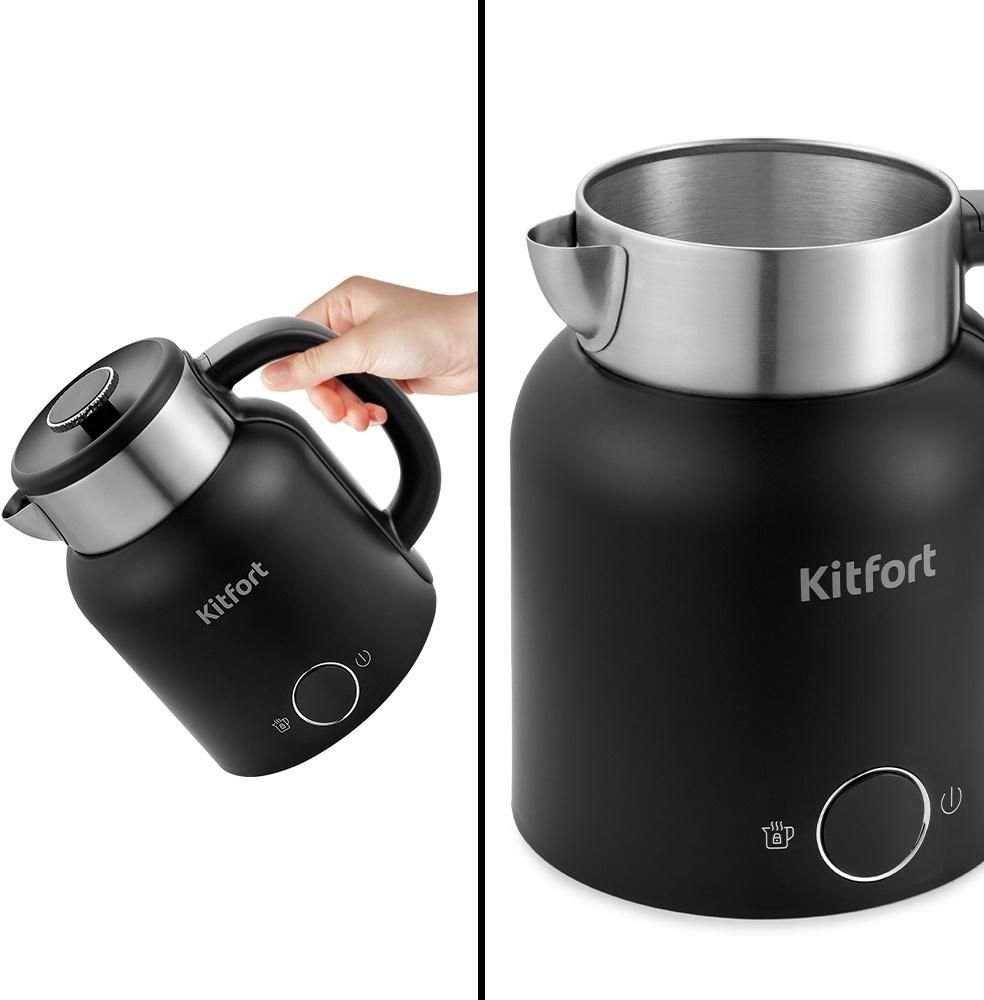 Чайник электрический Kitfort КТ-6196-1 1.5л. 2200Вт черный/серебристый корпус: металл/пластик