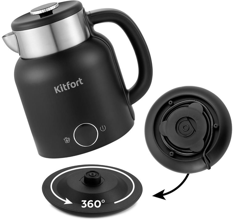 Чайник электрический Kitfort КТ-6196-1 1.5л. 2200Вт черный/серебристый корпус: металл/пластик