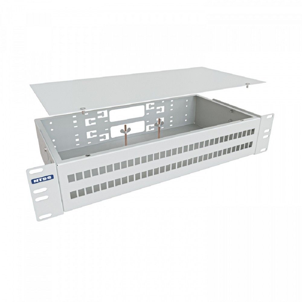 NTSS Кросс NTSS оптический 19'' укомплектованный 2U, 64 порта LC/UPC duplex, 50/125 мкм ОМ3 (сплошная панель, сплайс-кассета 4шт, пигтейлы, КДЗС, адаптеры) серый RAL 7035 NTSS-RFOB-2U-64-2LC/U-503-SP1