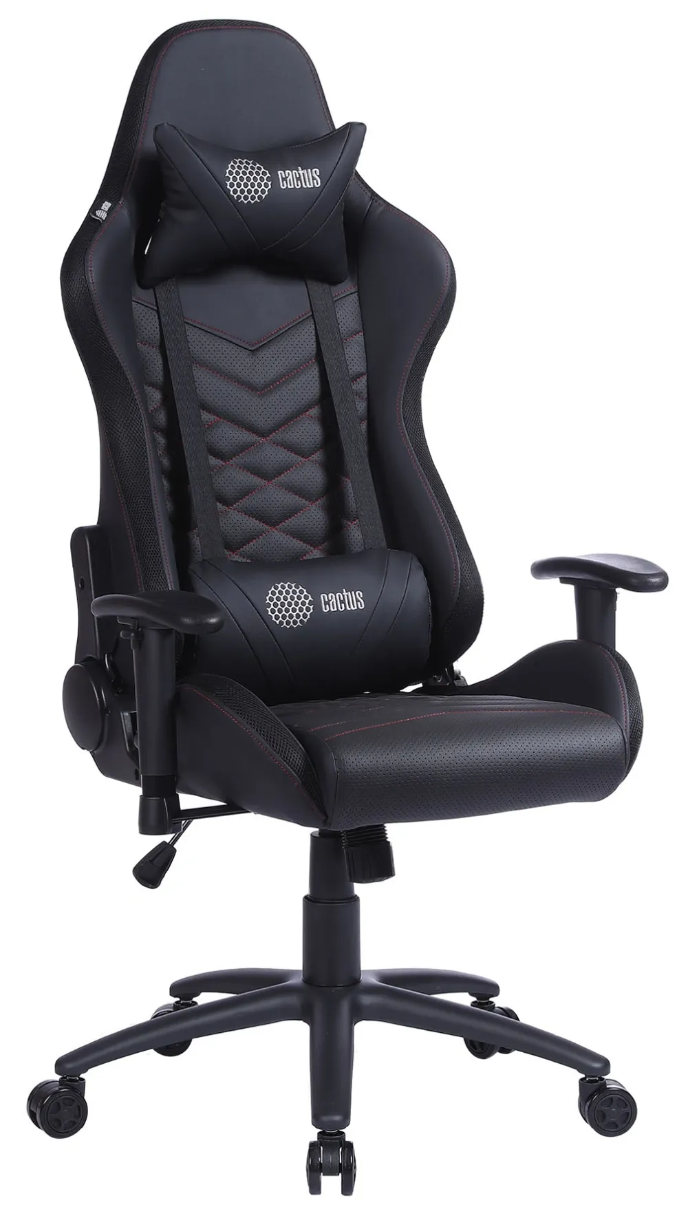 Кресло игровое Cactus CS-CHR-0099BLR с RGB-подсветкой черный/красный эко.кожа с подголов. крестов. сталь