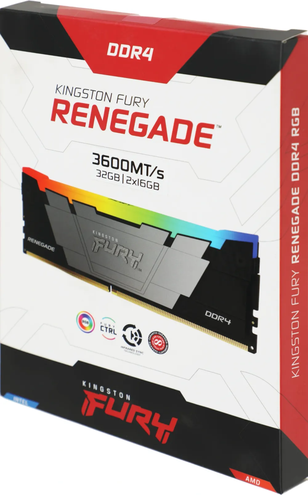Модуль памяти Kingston 32GB DDR4 3600 FURY Renegade RGB Black XMP Non-ECC Unbuffered DIMM (Kit 2*16gb) 2RX8 16-20-20 1.35V 288-pin 8Gbit