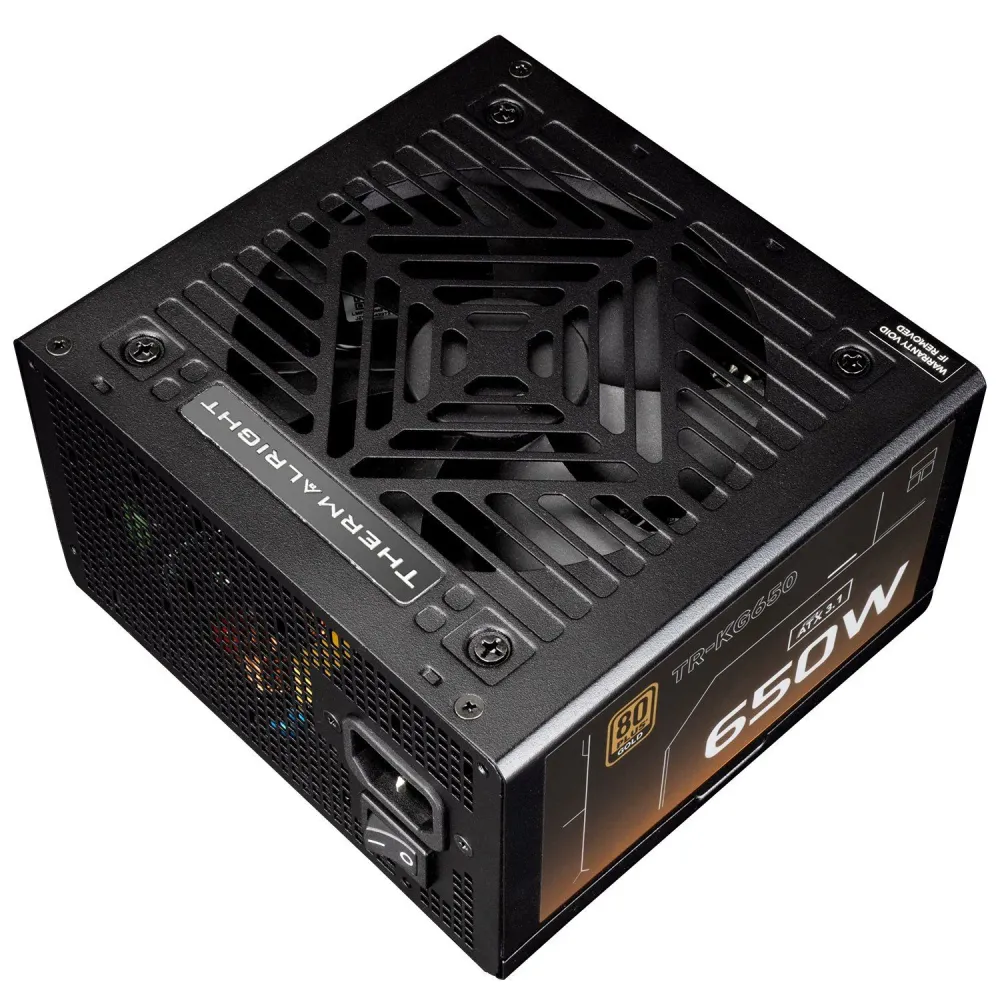 Блок питания 650W/ Power Supply Thermalright, 650W 80+ Gold (ATX, 3.1, Full modular, 1x24(20+4)pin, 2xCPU 8(4+4)pin, 2xPCIe*2 8(6+2)pin, 3xSATA3, 2xMOLEX4pin, Active, 120x120mm, 150x140x86mm, APFC, OVP, UVP, SCP, OCP, OTP, OPP, black)