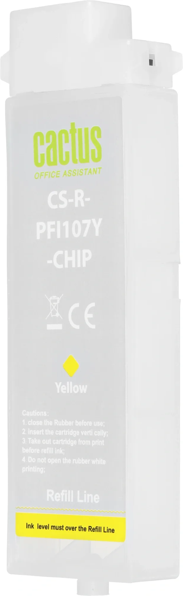 Картридж перезаправляемый струйный Cactus CS-R-PFI107Y-CHIP желтый (260мл) для Canon imageProGRAF iPF670/680/685/770/780/785 с чипом