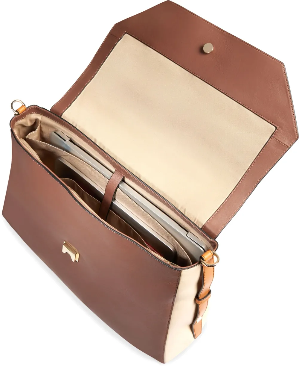 Деловая сумка женская Piquadro Circle BD6778W92/MBE с отделением для ноутбука 14" коричневая/бежевая натур.кожа