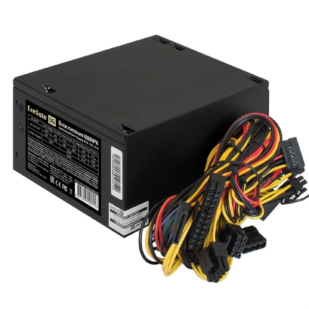 Exegate EX259604RUS-PC Блок питания 650W ExeGate 650NPX (ATX, PC, 12cm fan, 24pin, 4pin, PCIe, 3xSATA, 2xIDE, black, кабель 220V в комплекте)
