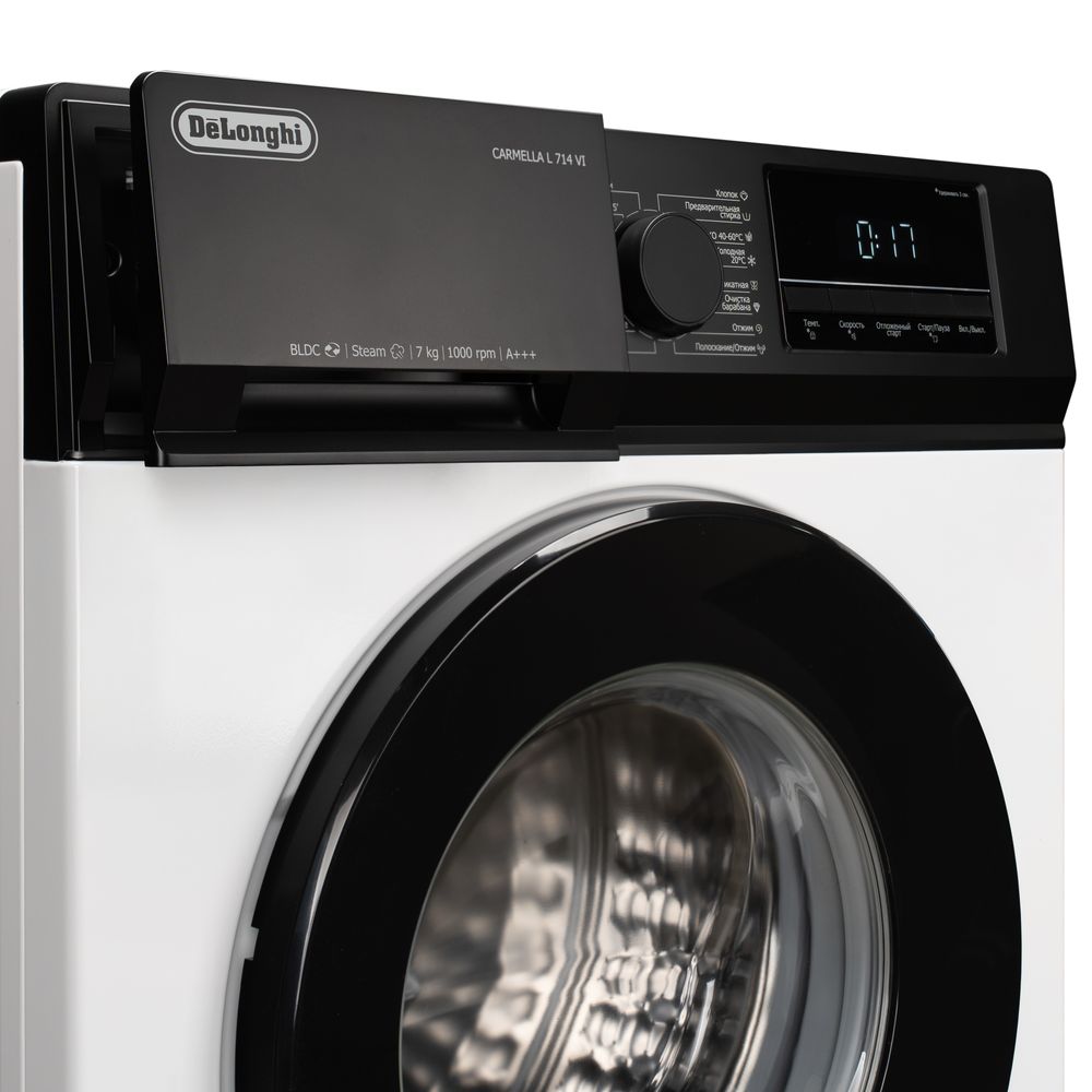Стиральная машина Delonghi/ Стиральная машина Delonghi, глубина 47 см, 1000 об/мин, загрузка 7 кг, 16 программ, инверторный BLDC мотор, LED дисплей, электронное управление, отсрочка запуска, пар, дозагрузка белья, очистка барабана, энергоэффективность А++