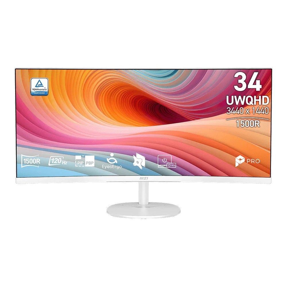 Монитор 34" MSI PRO MP341CQW E12 Curved VA, 3440x1440, 120Hz, 4ms, 300сd/m, 3500:1, HDR | 2xHDMI(2.0b), DP(1.4a) | InPSU, Speakers, Vesa 100, White