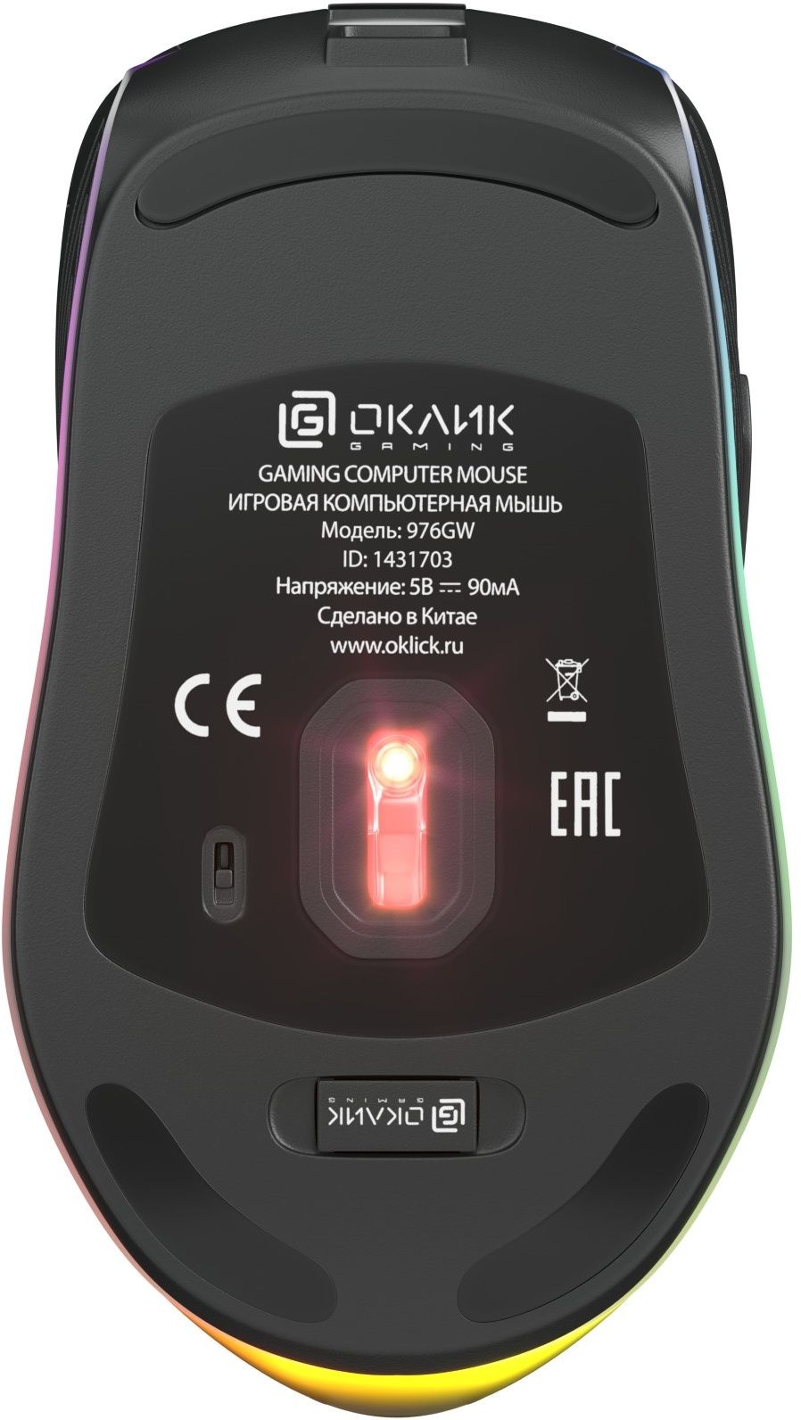 Мышь Оклик 976GW черный оптическая 3200dpi беспров. USB 6but (1431703)