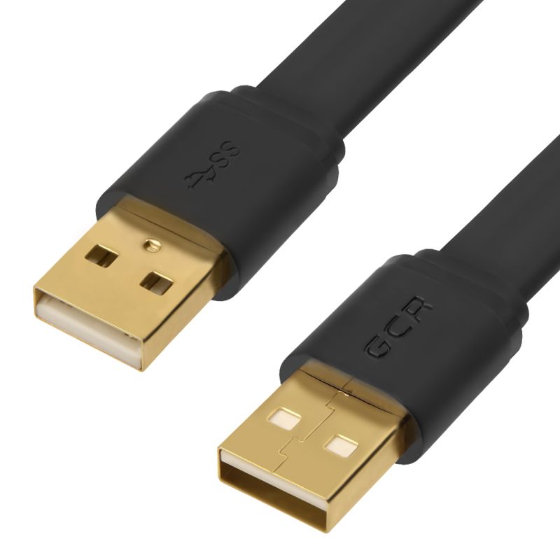 GCR PRO Кабель PROF 3.0m USB 2.0 AM/AM плоский, черный, GOLD, 28/24 AWG, медь, экран, заземление, морозостойкий