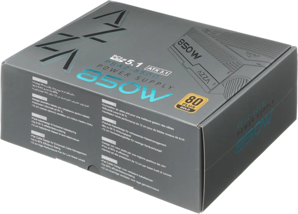 Блок питания Azza ATX 850W PSAZ-850G Gen.5 80+ gold (20+4pin) APFC 120mm fan 6xSATA Cab Manag RTL