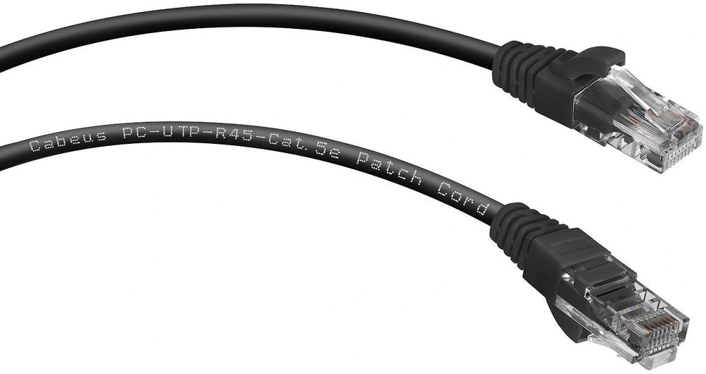 Патч-корд Cabeus PC-UTP-RJ45-CAT.5E-5M-BK U/UTP RJ-45 вил.-вилка RJ-45 кат.5E 5м черный ПВХ