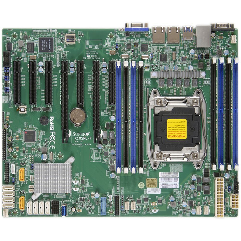 Материнская плата SuperMicro MBD-X10SRL-F-B ATX 8x 288-pin DDR4 DIMM slots Up to 1TB ECC 3DS LRDIMM Up to 512GB ECC LRDIMM Up to 256GB ECC RDIMM LGA 2011 10x SATA3 (6Gbps) ports 4x USB 3.0 ports 8x USB 2.0 ports 2x PCI-E 3.0 x8 slots 2x PCI-E 3.0 x8 slots