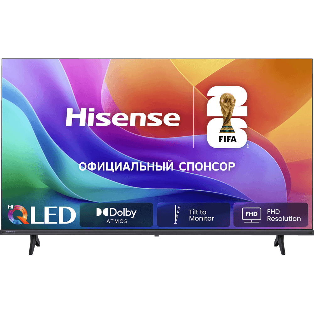 Телевизор ЖК 40'' Hisense/ 40", Full HD, VA, QLED & DLED, SMART TV (HomeOS U9), DVB-T2/C/S2, 2х7W, Game Mode, 250 nits,5000:1, CI+(1.4), 2HDMI, 1USB, Black, 2026