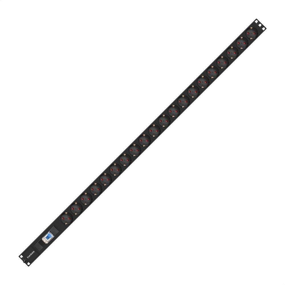 Exegate EX296173RUS Блок розеток вертикальный ExeGate ServerPro PDU-V201 Al-20S-EU3-1P (19", 1U, Алюминий,20 Schuko, кабель с евровилкой VDE-250V-16A-3*2.5mm2, 3 метра, автомат защиты, черный, RTL)