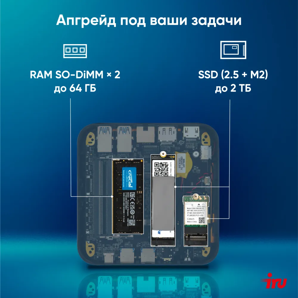 Неттоп IRU Tactio 525 Ryzen 7 6800H (3.3) 16Gb SSD1Tb 680M FreeDOS GbitEth WiFi BT черный (2113241)