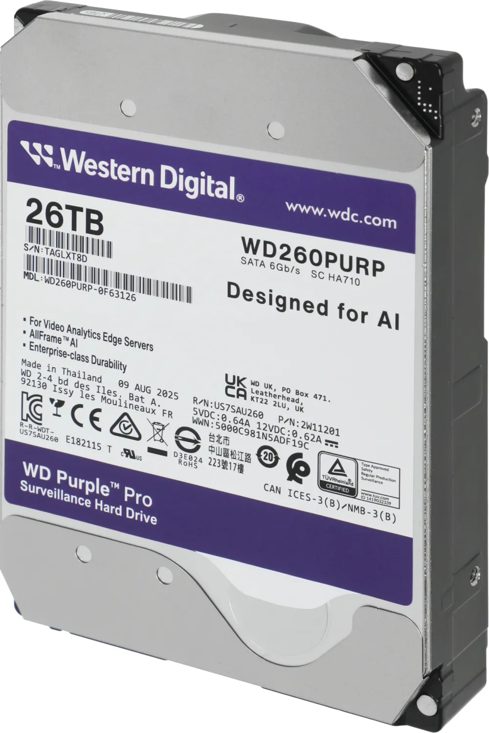 Жесткий диск WD SATA-III 26TB WD260PURP Purple Pro (7200rpm) 512Mb 3.5"