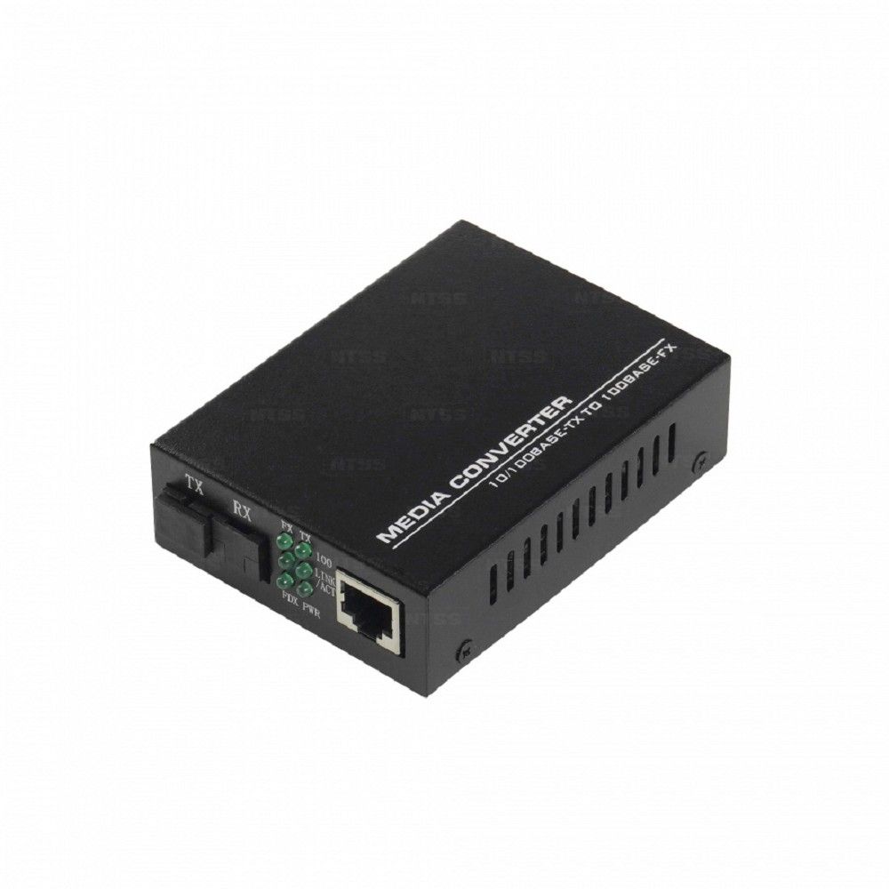 NTSS WDM медиаконвертер NTSS с RJ45 портом 10/100Base-T и 10/100Base-FX с разъемом SC, рабочая длина волны (передача/прием) 1550/1310 нм, SM, дальность до 20 км, DC 5В 2A NTSS-120B