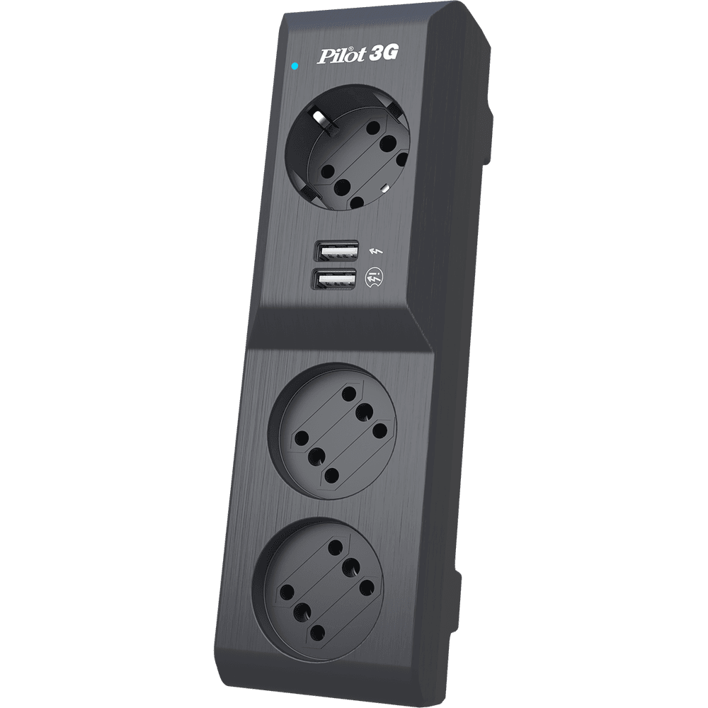 Сетевой фильтр/ Surge protector Pilot 3G 3xGP euro outlets, 10А/2.2кВа, 2xUSB, 7m, grafit