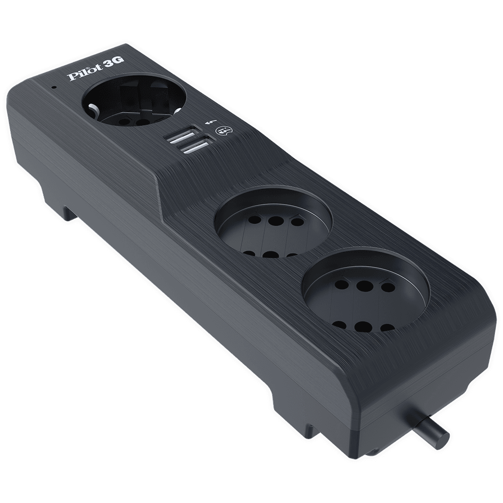 Сетевой фильтр/ Surge protector Pilot 3G 3xGP euro outlets, 10А/2.2кВа, 2xUSB, 7m, grafit