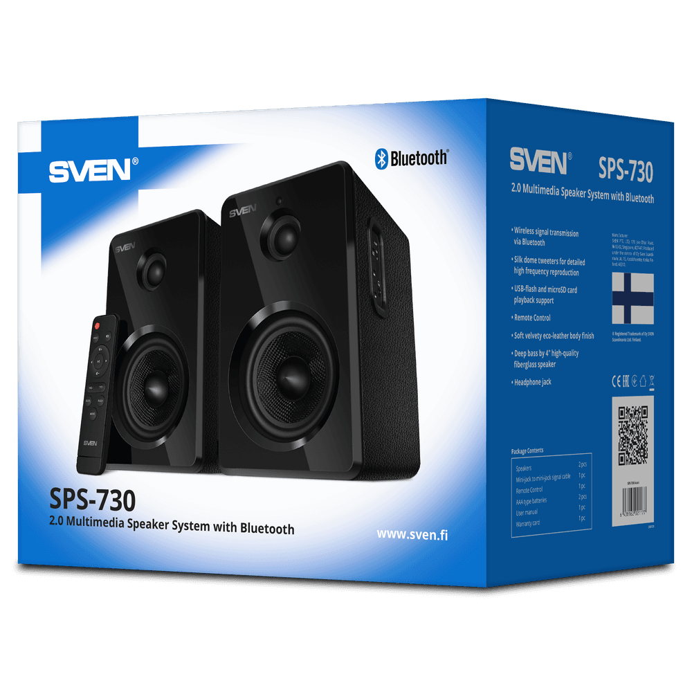 Компьютерная акустика 2.0 Sven SPS-730 черный (50 Вт, BT, пульт, USB, microSD)