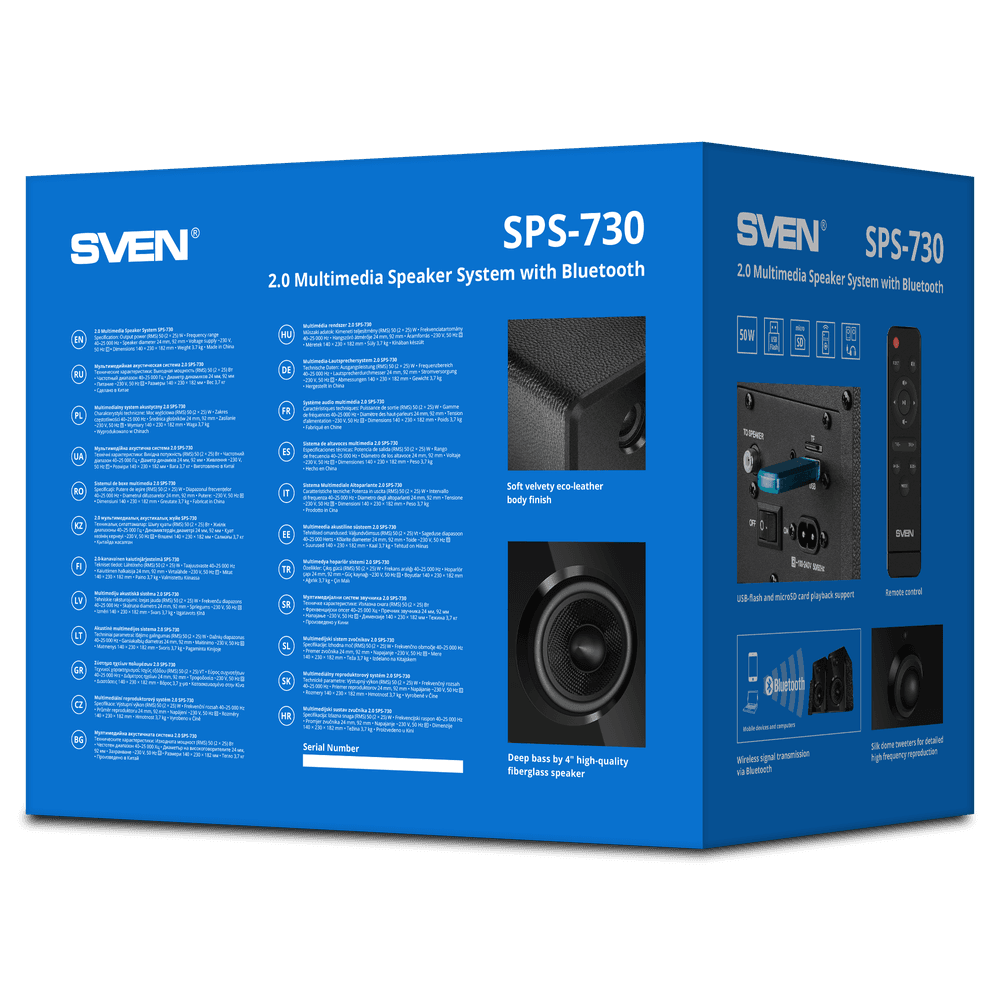 Компьютерная акустика 2.0 Sven SPS-730 черный (50 Вт, BT, пульт, USB, microSD)