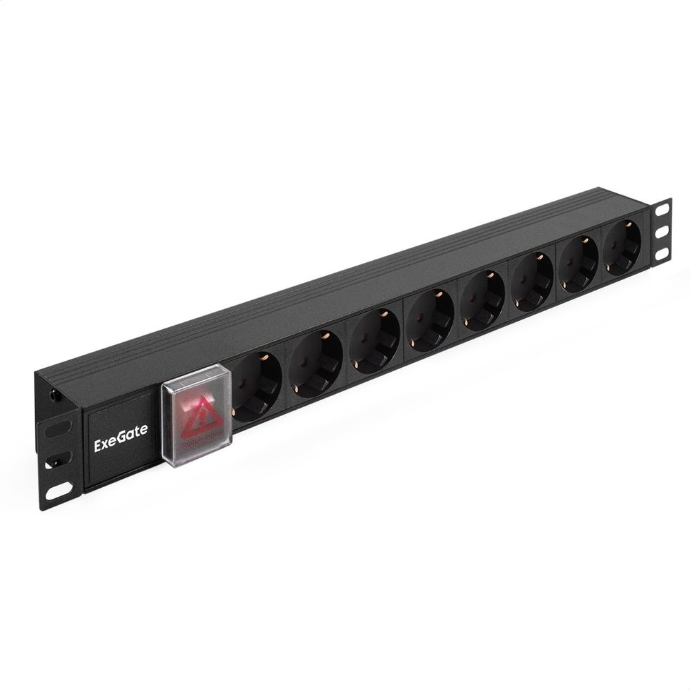 Exegate EX280840RUS Блок розеток ExeGate ServerPro PDU-19H801 Al-8S-C14-SW, 19", 1U, Алюм., 8Schuko, С14