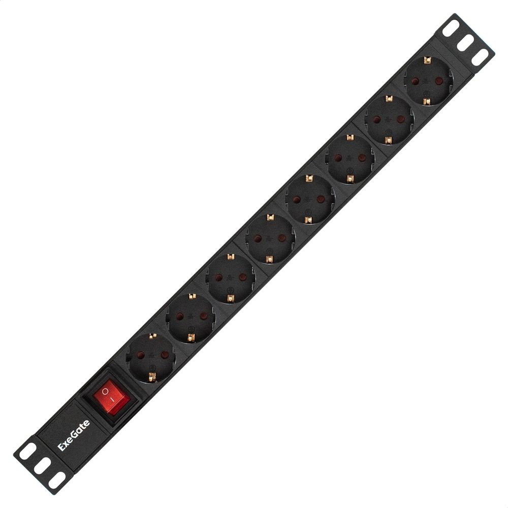 Exegate EX280840RUS Блок розеток ExeGate ServerPro PDU-19H801 Al-8S-C14-SW, 19", 1U, Алюм., 8Schuko, С14