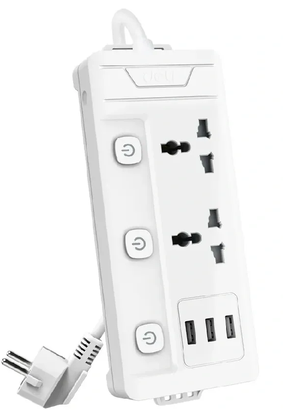 Сетевой  фильтр универсальный Deli ET409 / 2розетки + 3USB ,  2 м