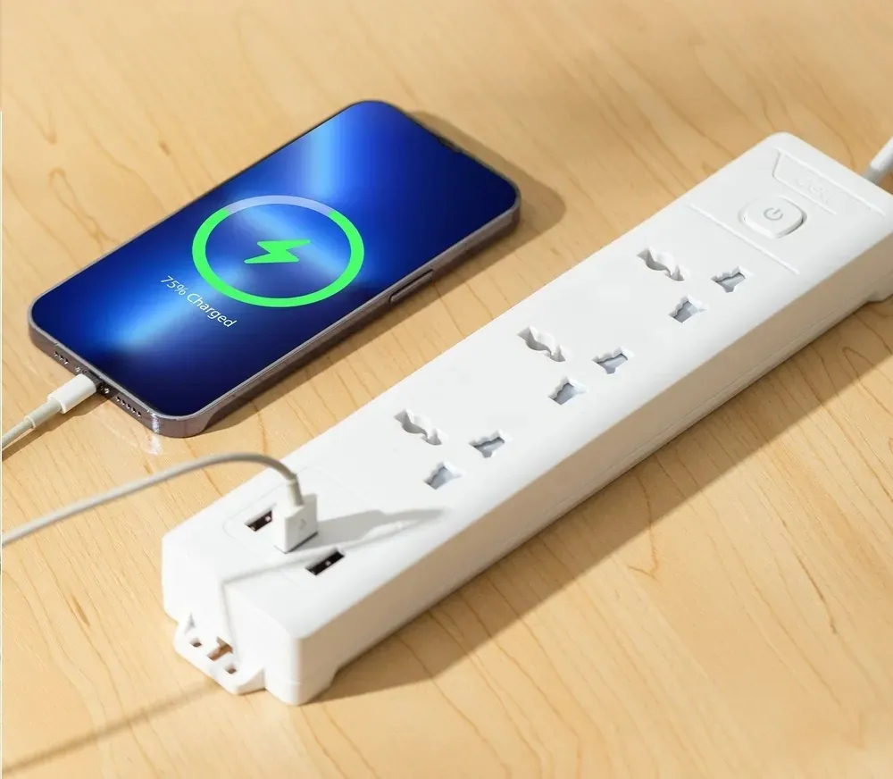 Сетевой  фильтр универсальный Deli ET409 / 2розетки + 3USB ,  2 м