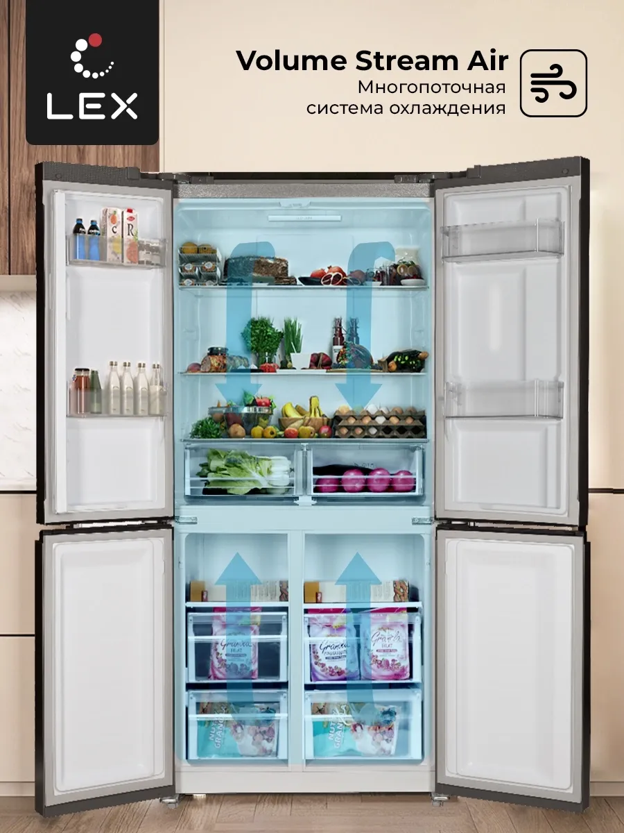 Холодильник Lex LCD450XID 3-хкамерн. серебристый металлик инвертер