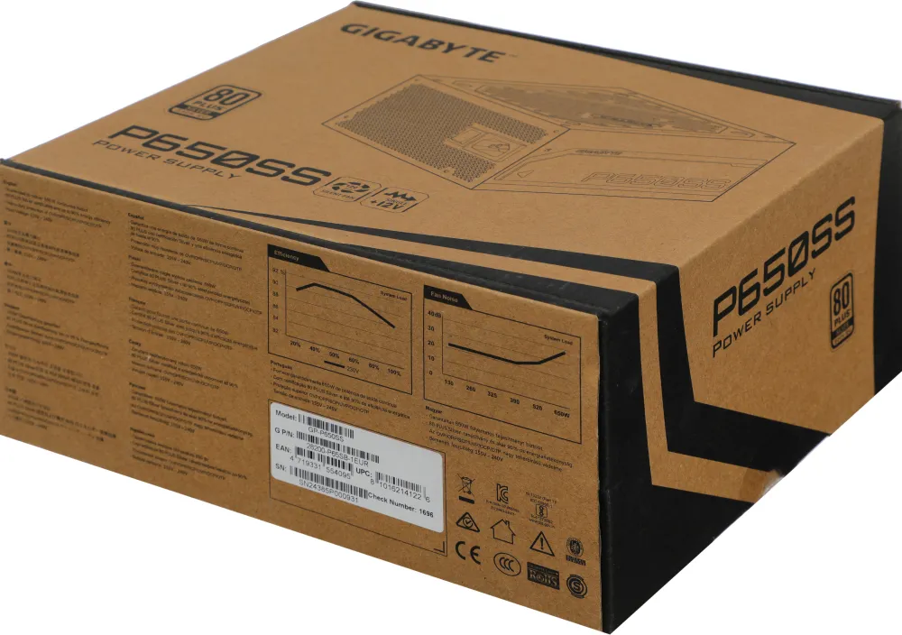 Блок питания ПК Gigabyte P650SS 650W, 80+, SILVER, НЕ модульный, ATX 3.0