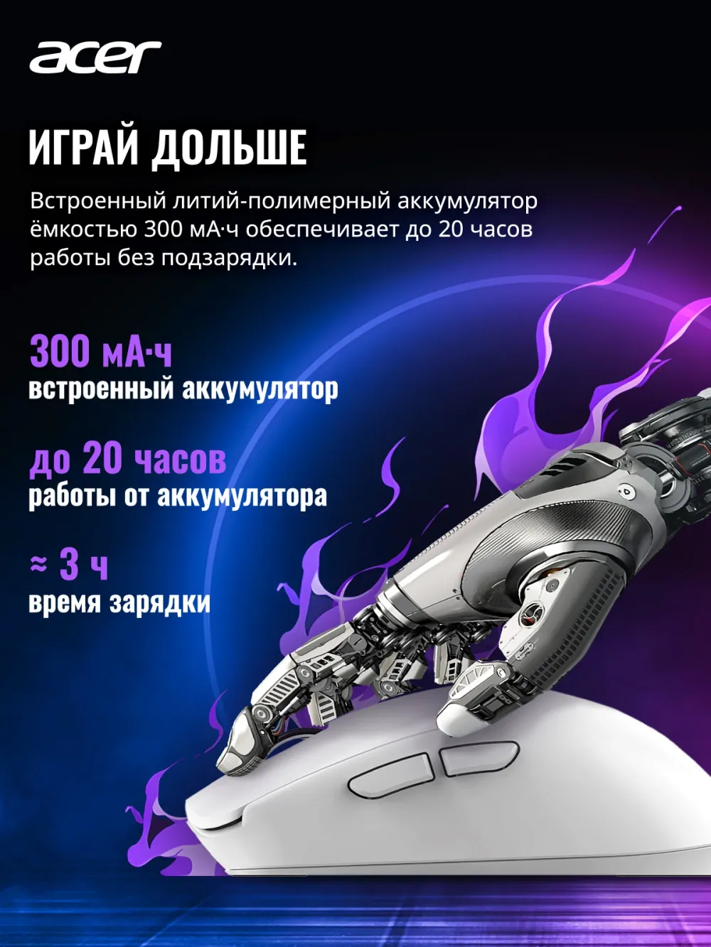 Мышь Acer OMR401 белый оптическая 12000dpi беспров. BT/Radio USB 5but (ZL.MCECC.05D)
