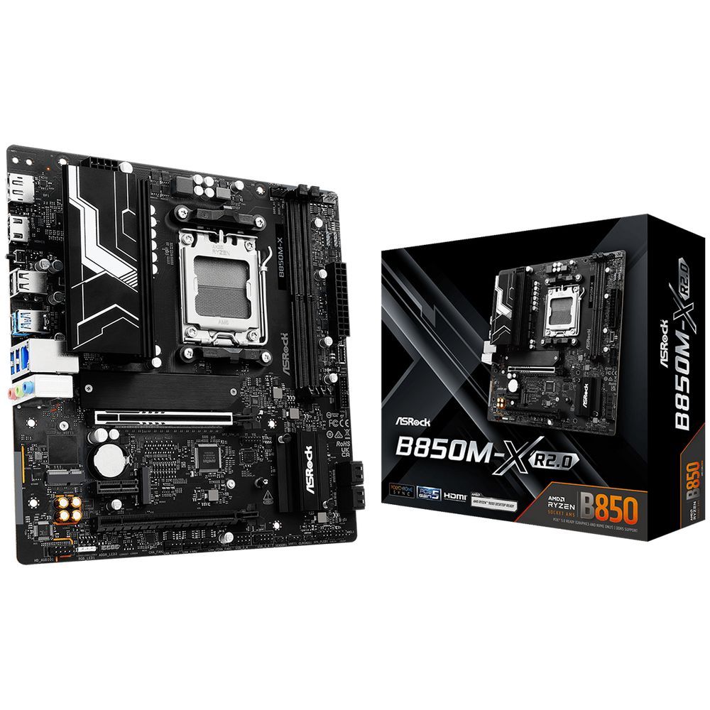 Материнская плата ASROCK B850M-X R2.0, AM5, B850, 2*DDR5, 4*SATA, 2*M.2, 2*USB 2.0, 3*USB 3.2, Type-C, 2*PCIx16, 1*M.2 (Key E), HDMI+DP, mATX