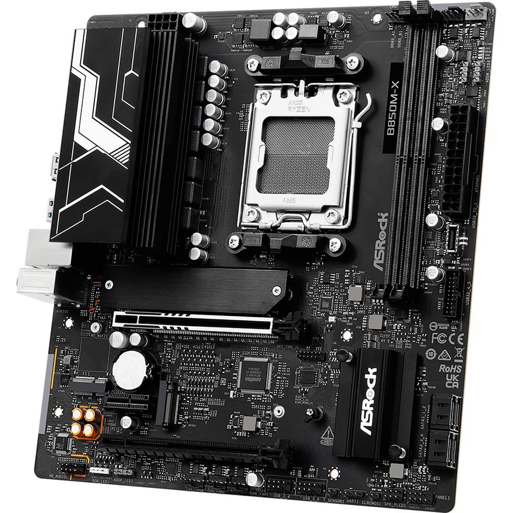 Материнская плата ASROCK B850M-X R2.0, AM5, B850, 2*DDR5, 4*SATA, 2*M.2, 2*USB 2.0, 3*USB 3.2, Type-C, 2*PCIx16, 1*M.2 (Key E), HDMI+DP, mATX