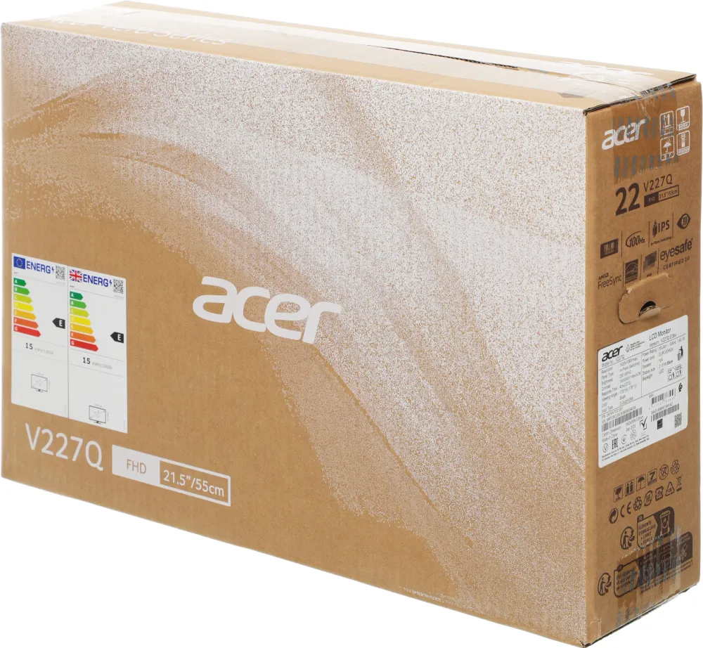 Монитор Acer 21.5" Vero V227QE3biv черный IPS LED 4ms 16:9 HDMI матовая 250cd 178гр/178гр 1920x1080 100Hz VGA FHD 2.85кг