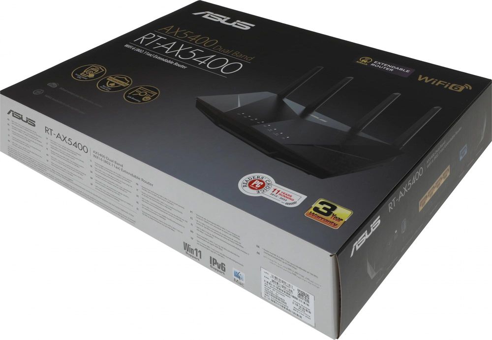 Роутер беспроводной Asus RT-AX5400 AX5400 10/100/1000BASE-TX/4G ready черный
