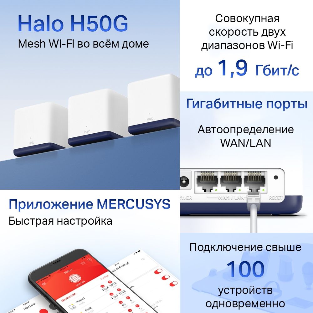 Mercusys Halo H50G(2-pack) AC1900 Домашняя Mesh Wi-Fi система
