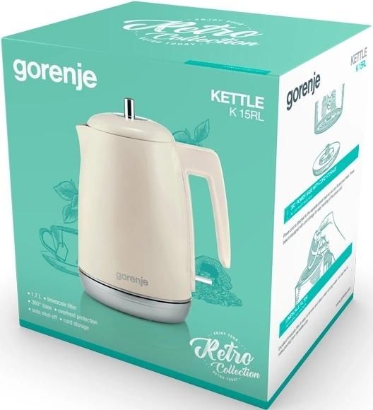 Чайник электрический Gorenje K15RL 1.7л. 2200Вт бежевый корпус: металл/пластик (742730)