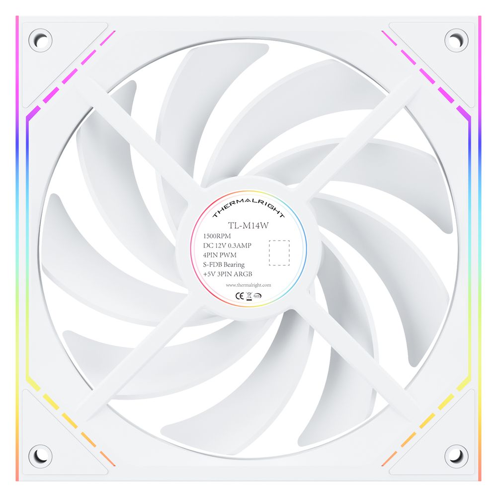 Кулер для корпуса/ Case Cooler Thermalright TL-M14W (140x144x25mm, 4-pin PWM, ARGB, 88.75CFM, 23.7dBA, 1500RPM, White)